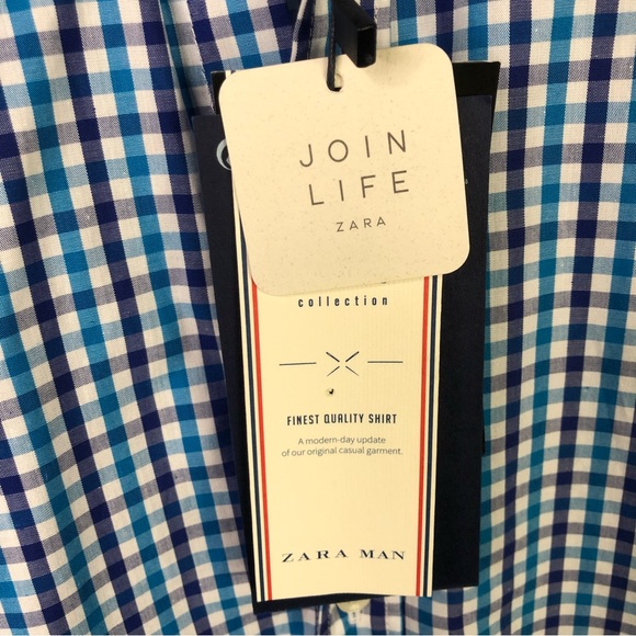 ZARA Men's Plaid Slim Fit Shirt Turquoise Blue - Picture 8 of 11